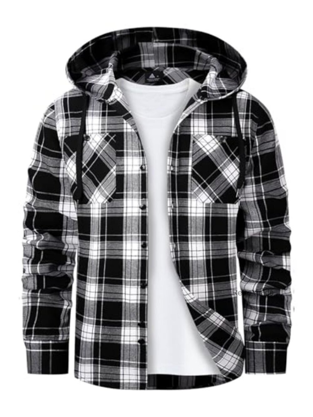 Men's Hooded Flannel Shirt Long Sleeve Plaid Casual Button Down Jacket with